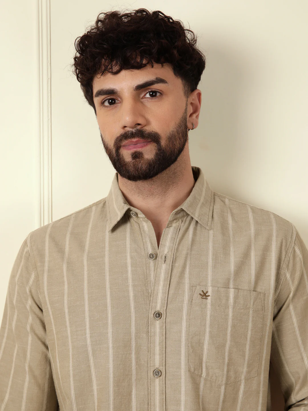 Chambray Striped Classic Shirt | Khaki - Image 6