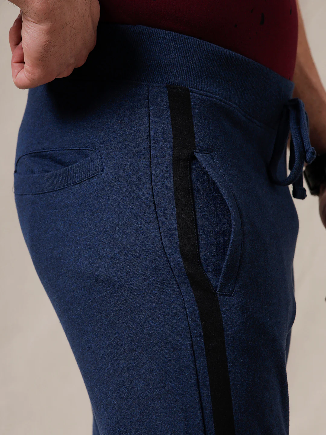 Knit Navy Blue Jogger With Stripe - Image 6