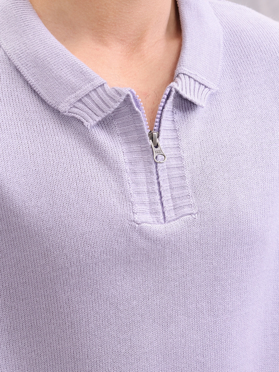 Knitted Pullover With Stylized Half Zip Polo Collar | Lavender - Image 5