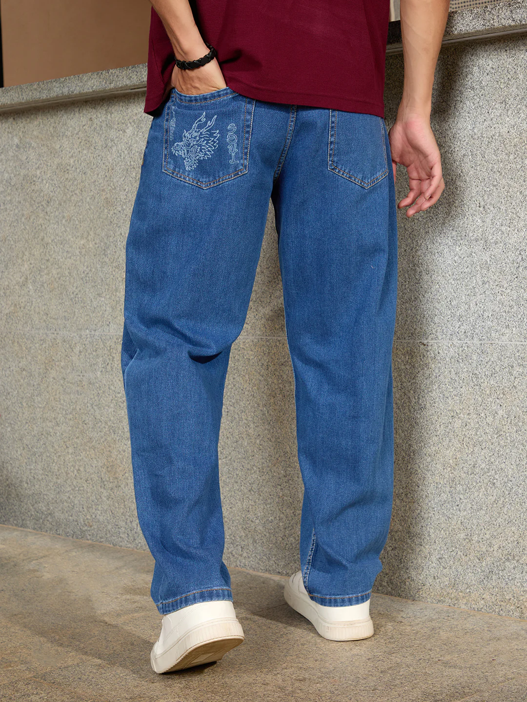 Laser Print Loose Fit Jeans | Blue - Image 3