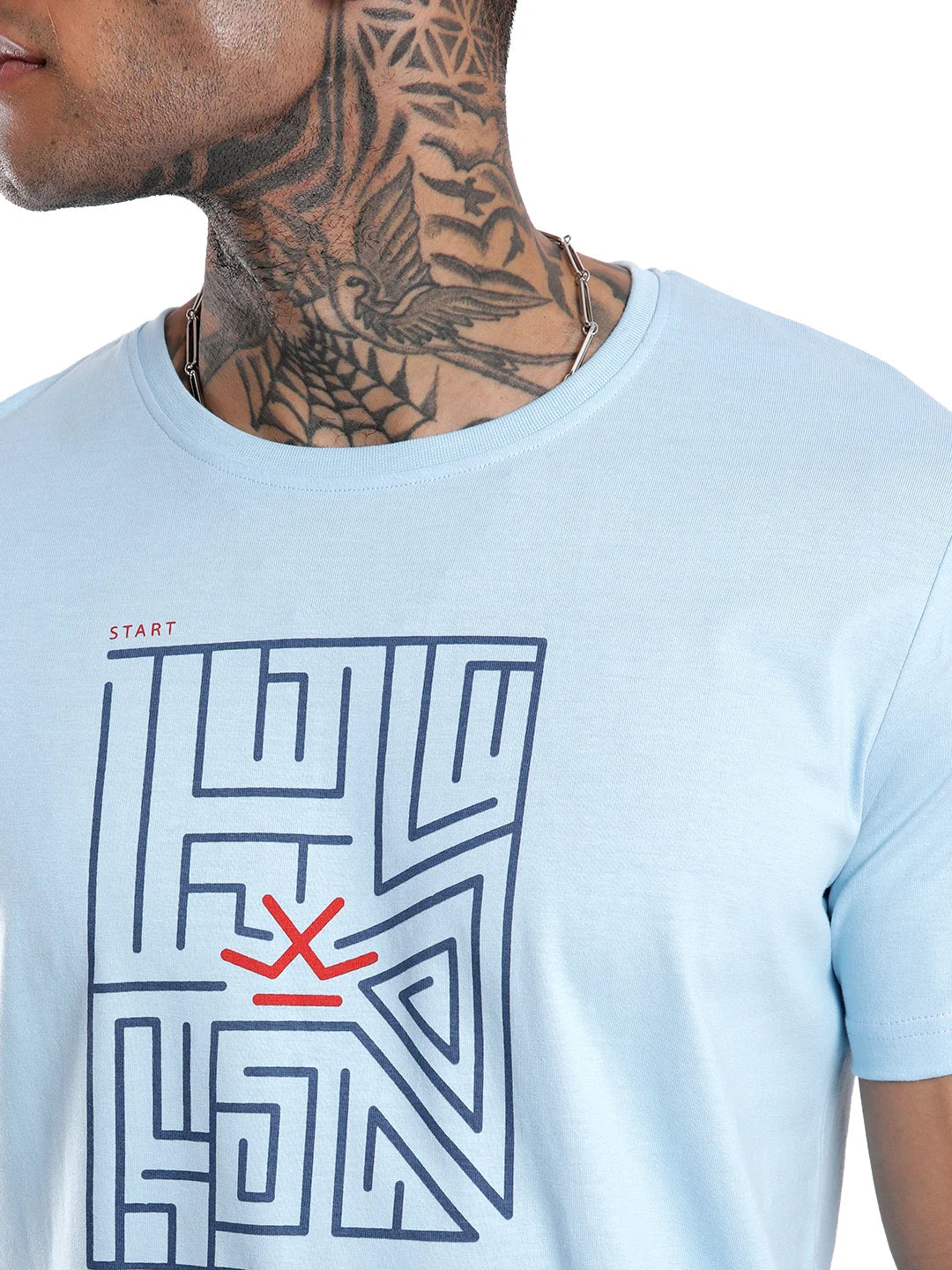Light Blue Maze Printed T-Shirt - Image 5