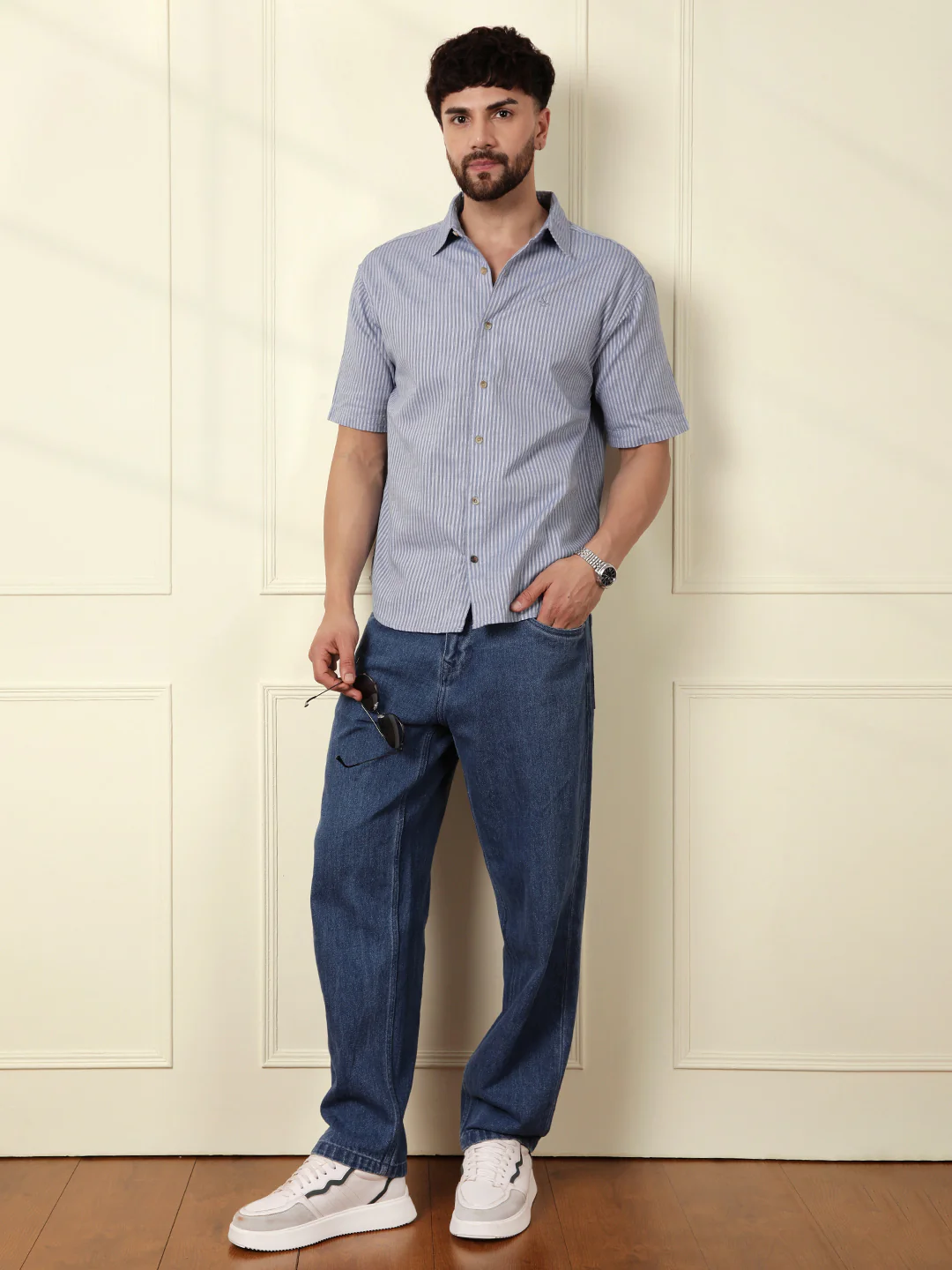Classic Textured Stripes Shirt | Light Blue - Image 2