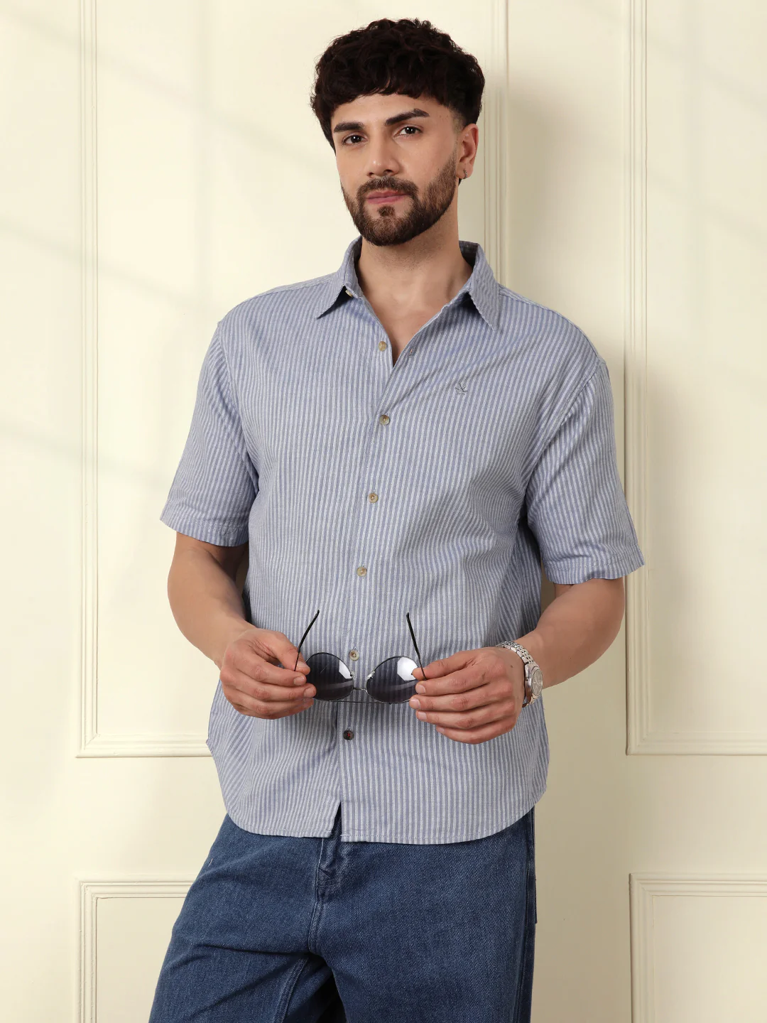 Classic Textured Stripes Shirt | Light Blue - Image 3