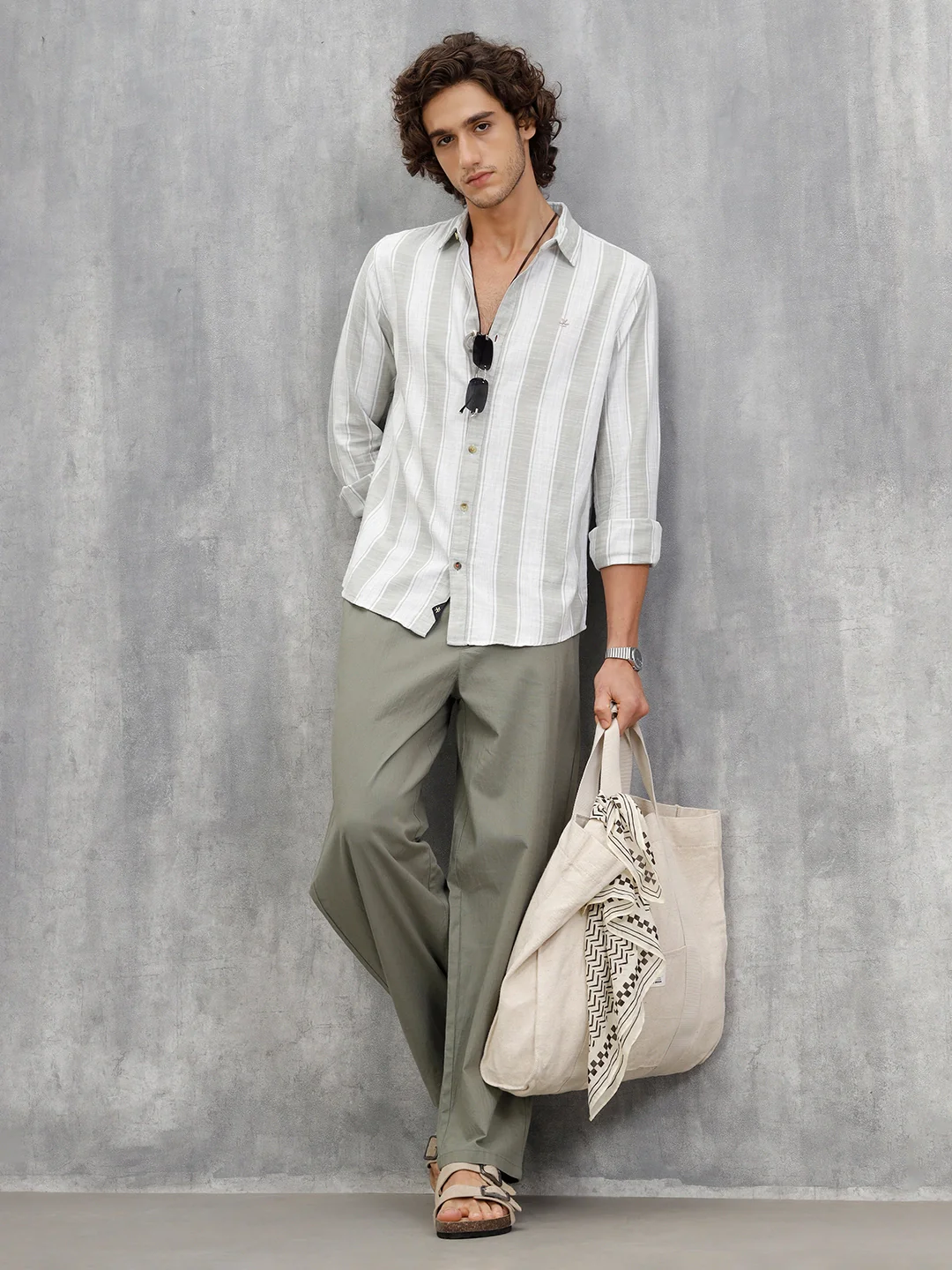 Light Weight Herringbone Stripe Shirt In Slim Fit  |  Light Green - Image 2