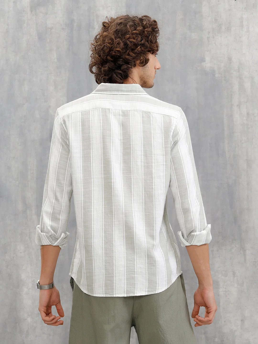 Light Weight Herringbone Stripe Shirt In Slim Fit  |  Light Green - Image 3