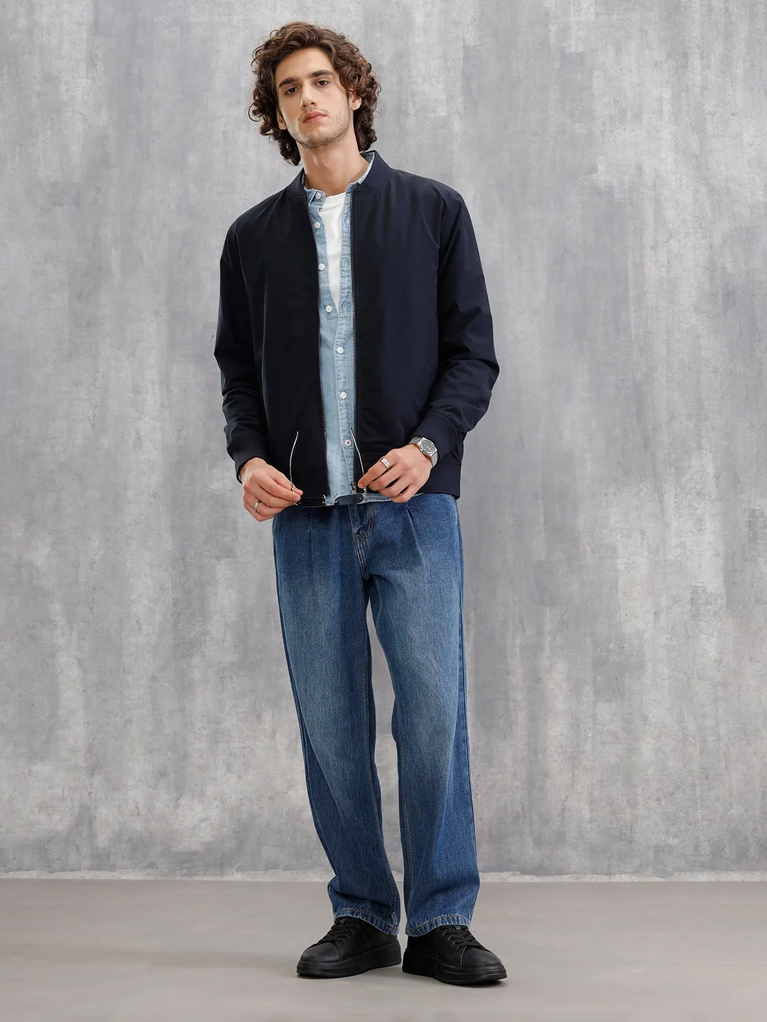 Lightweight Shell Slim Fit Bomber Jacket  |  Navy Blue - Image 2