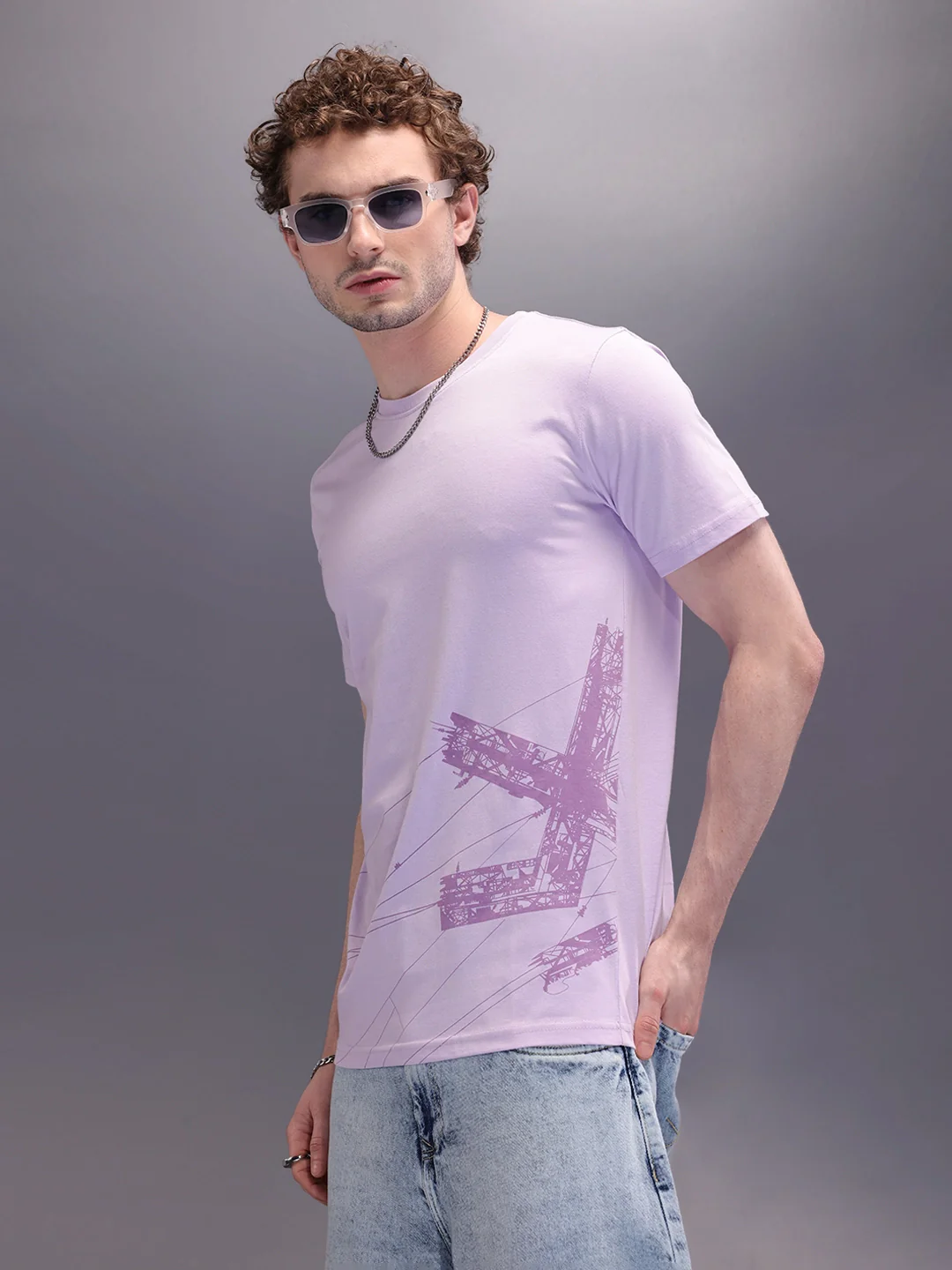 Logo Placement Printed T-Shirt | Lavender - Image 4