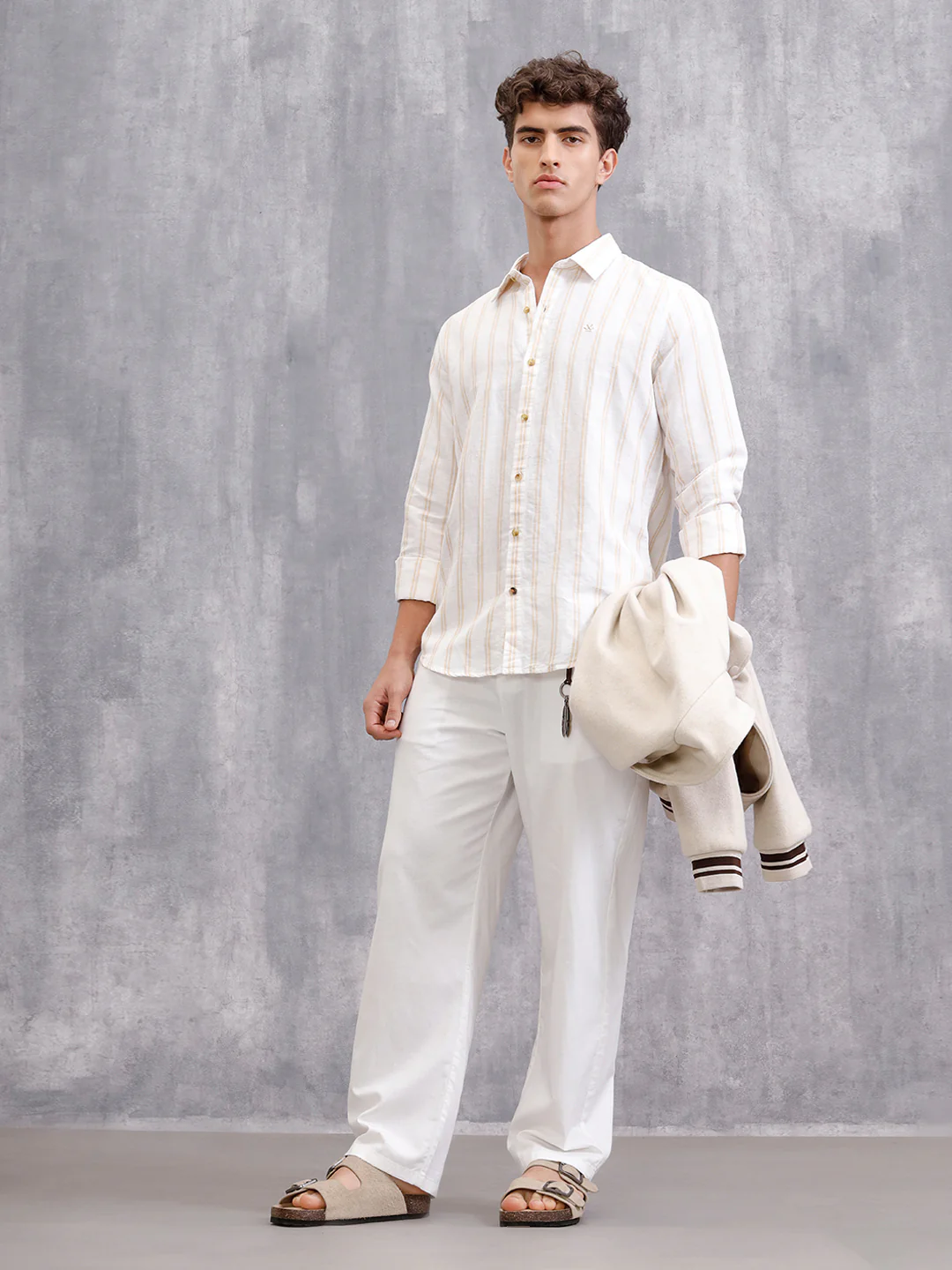 Linen Blend Premium Stripe Shirt In Slim Fit | White - Image 2