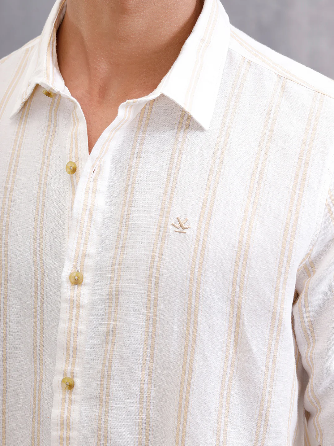 Linen Blend Premium Stripe Shirt In Slim Fit | White - Image 4