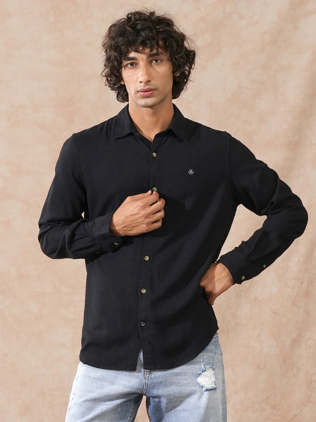 Linen Blend Slim Fit Shirt | Black - Image 2