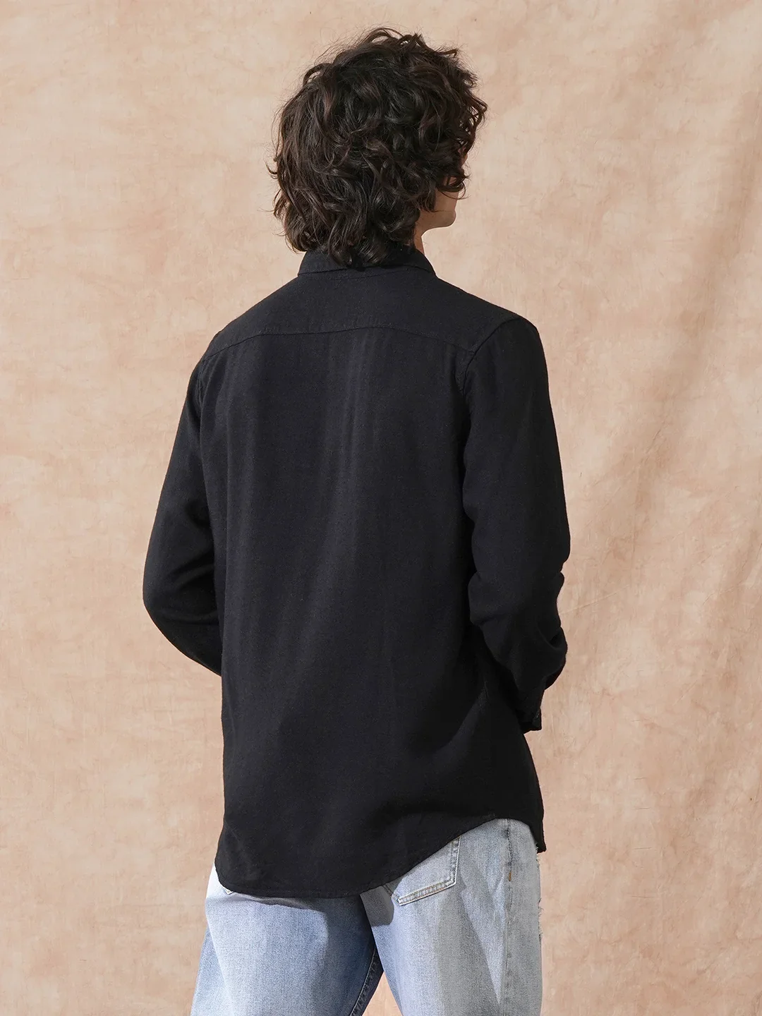 Linen Blend Slim Fit Shirt | Black - Image 4