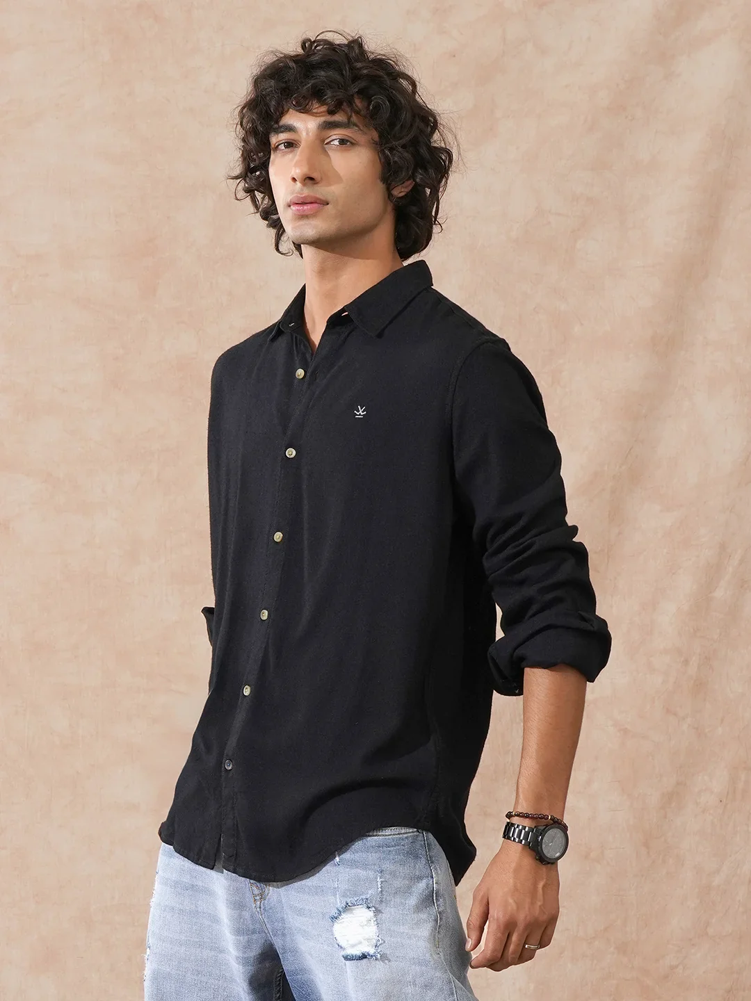 Linen Blend Slim Fit Shirt | Black - Image 5