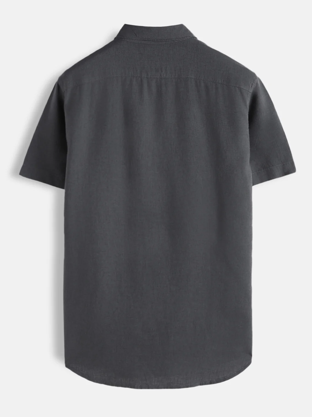 Solid Linen Blend Slim Fit Shirt | Dark Grey - Image 2