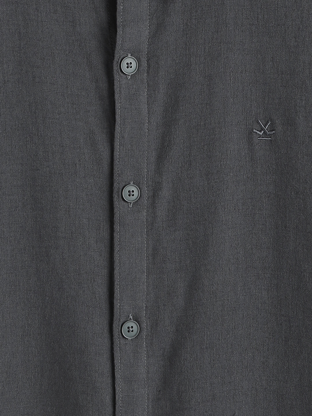 Solid Linen Blend Slim Fit Shirt | Dark Grey - Image 4