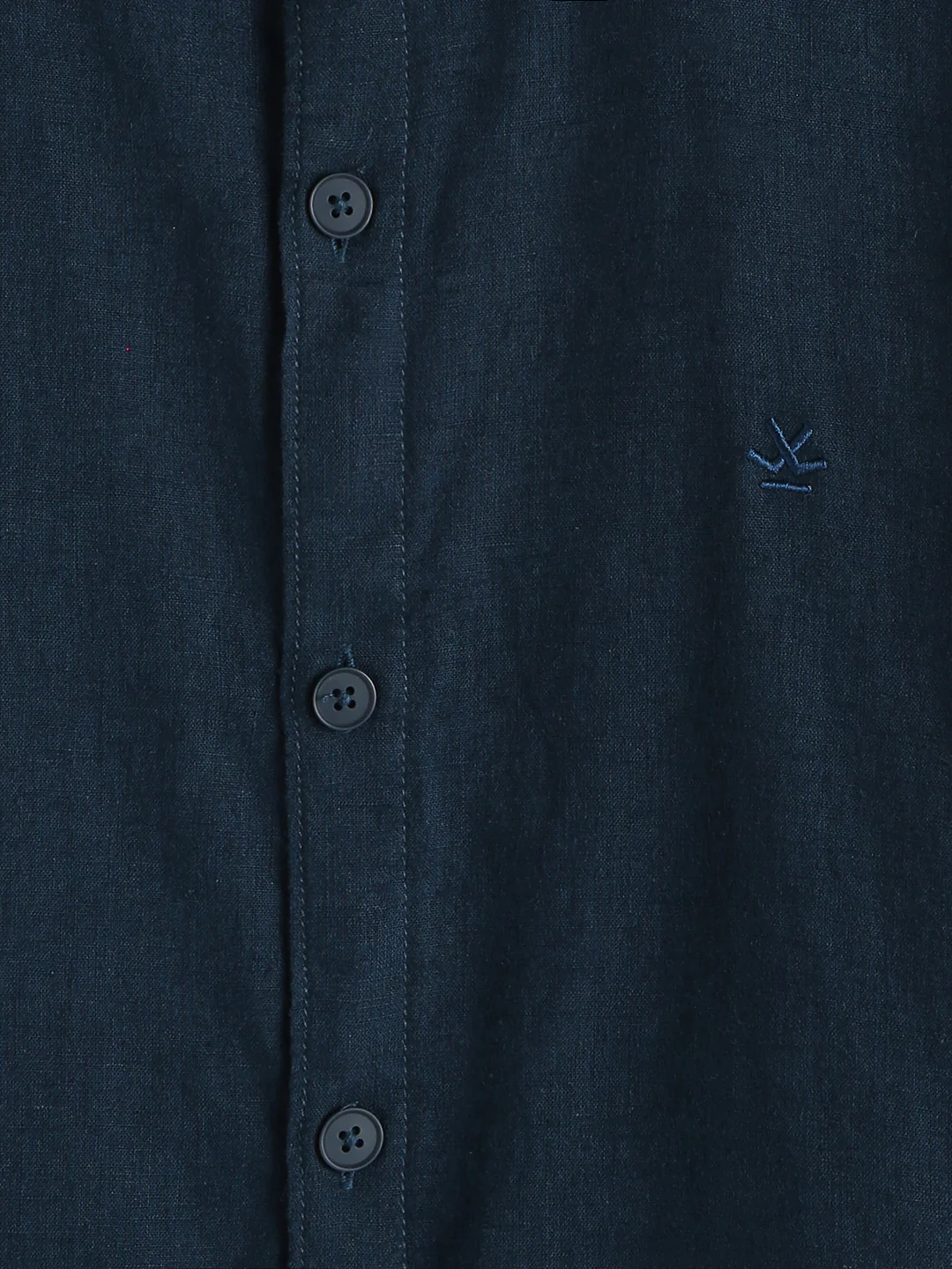 Solid Linen Blend Slim Fit Shirt  | Navy Blue - Image 4