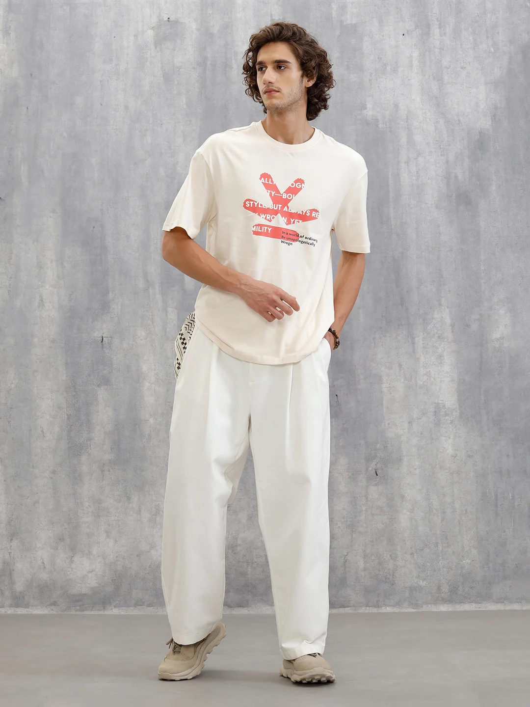 Logo Placement Printed T-Shirt | Beige - Image 2