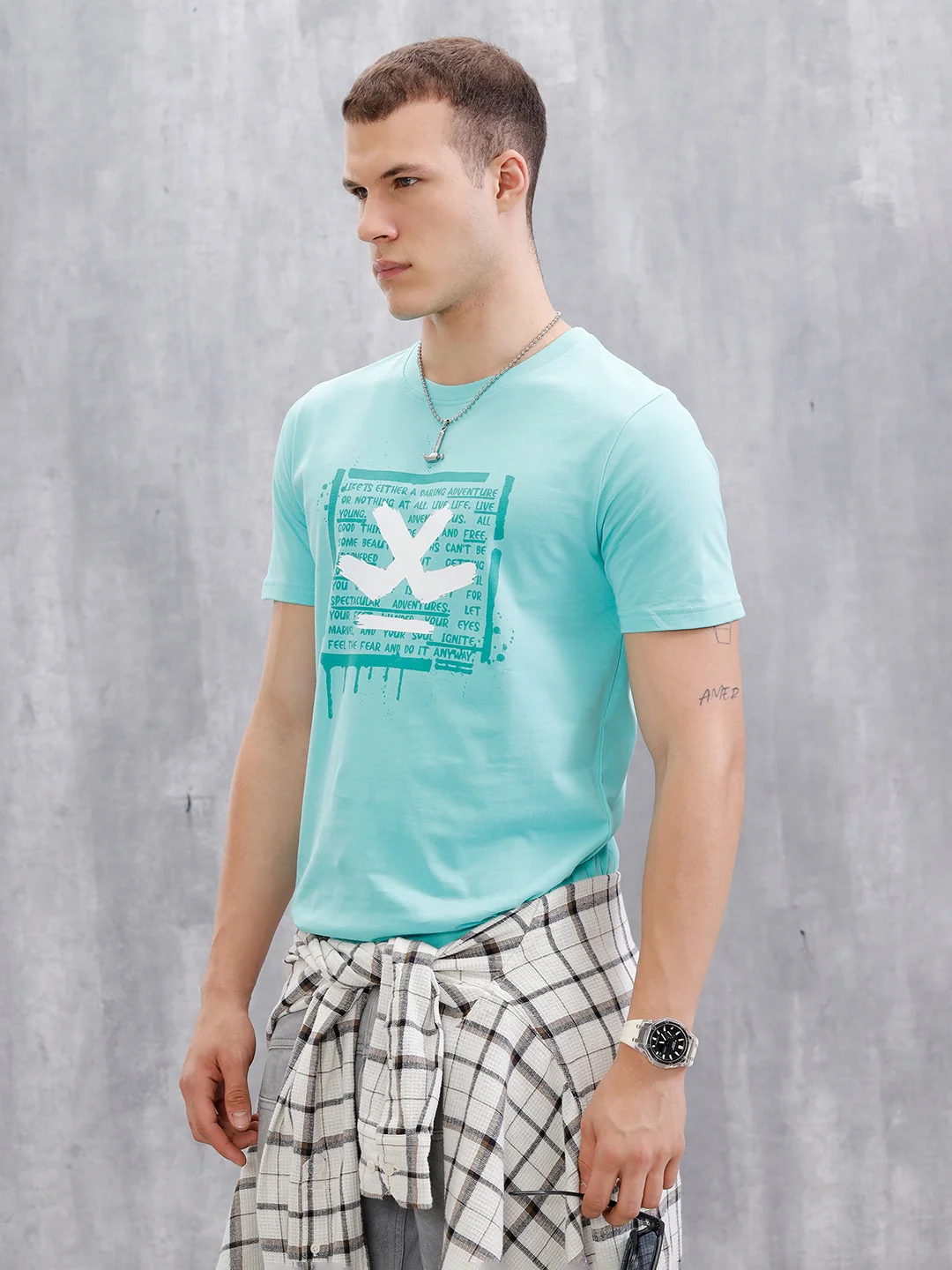 Logo Placement Printed T-Shirt | Light Blue - Image 4