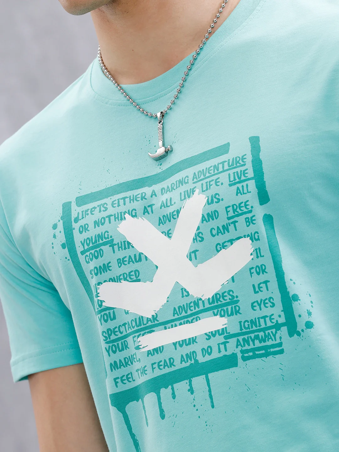 Logo Placement Printed T-Shirt | Light Blue - Image 5