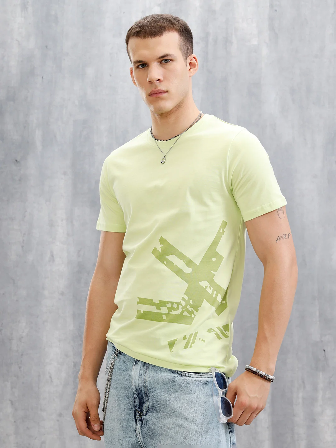Logo Placement Printed T-Shirt | Light Green - Image 4