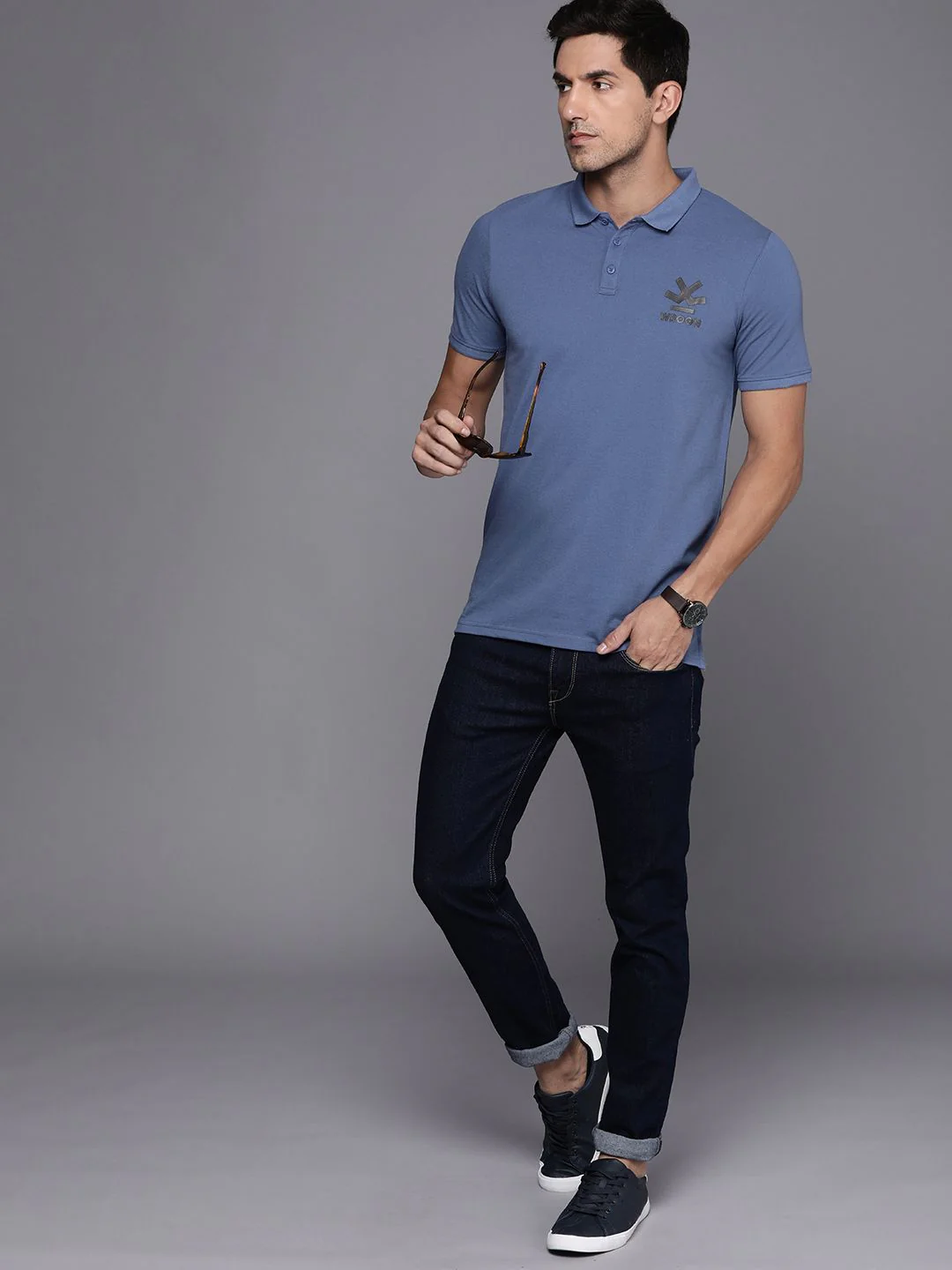 Logo Printed Blue Polo T-Shirt - Image 5