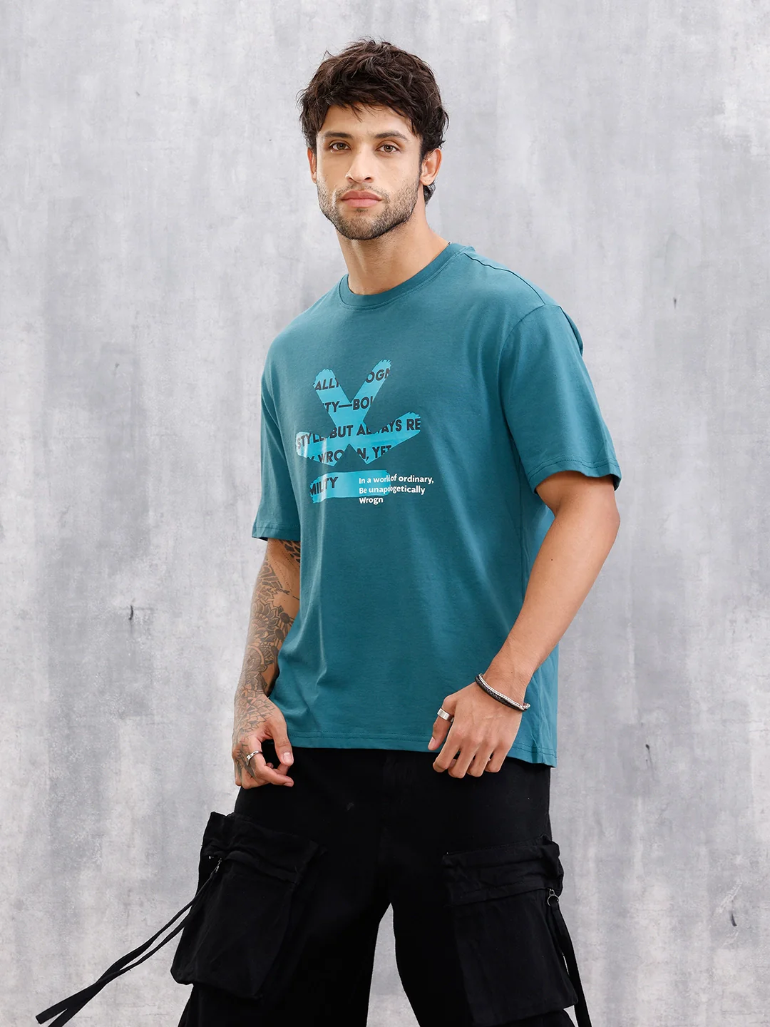 Logo Printed Oversized Fit T-Shirt | Teal - Image 4