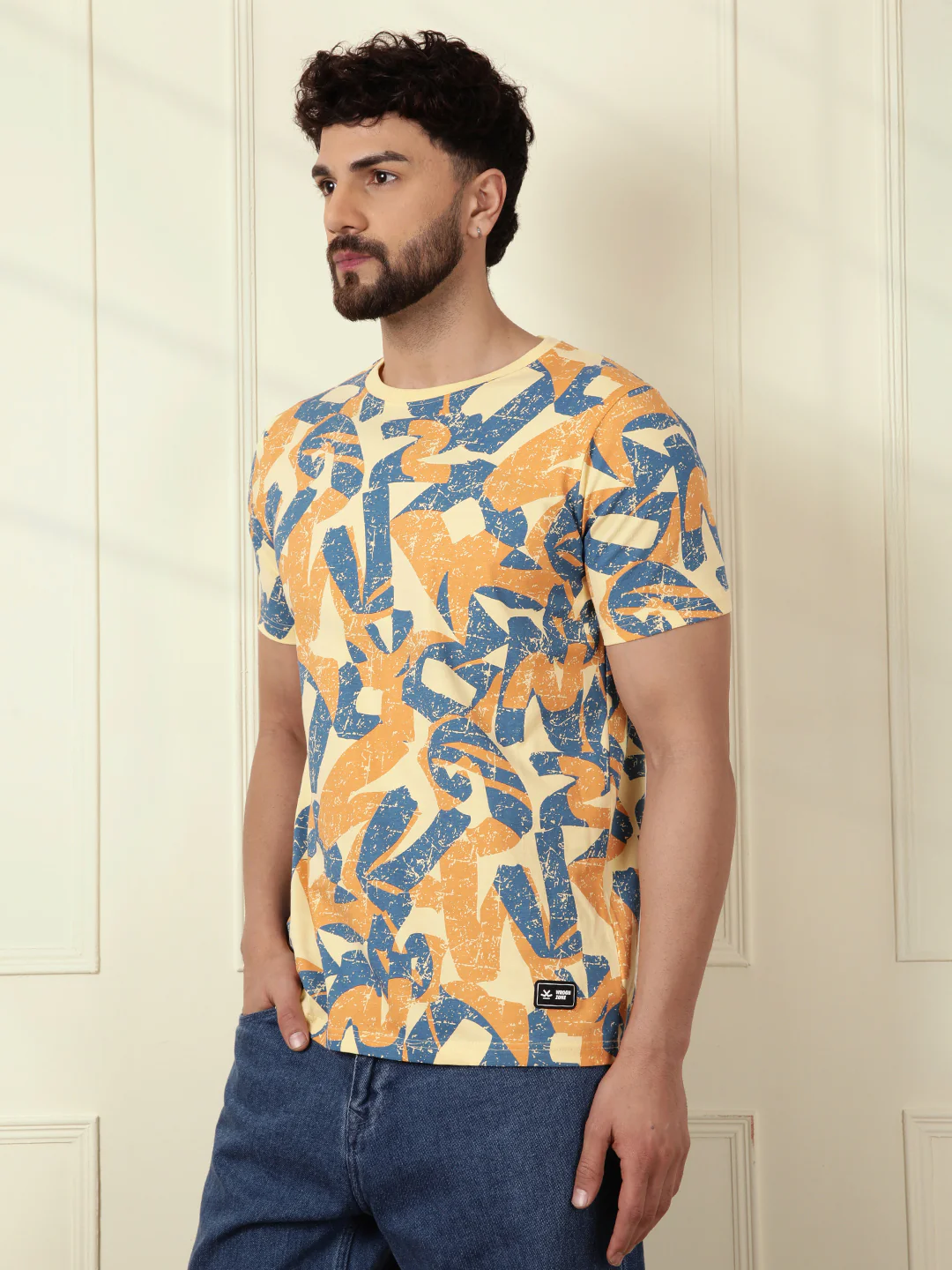 Distressed AOP Slim Fit T-Shirt | Yellow - Image 4