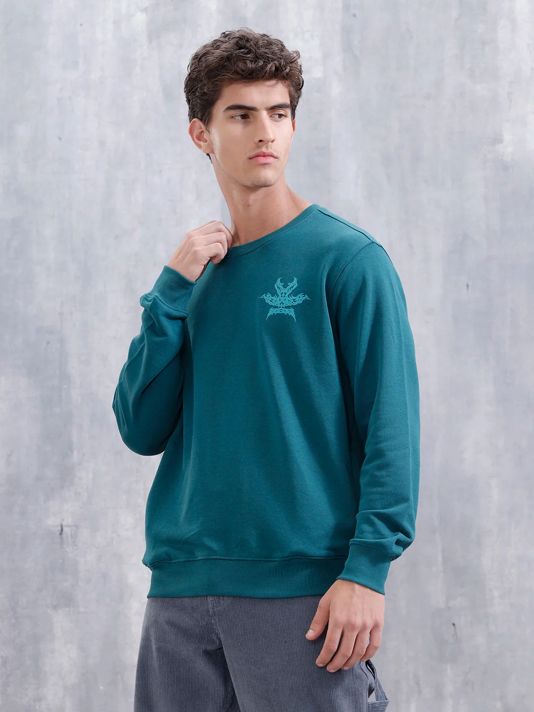 Loop Terry Cotton Brand Carrier Sweatshirt | Teal - Image 4