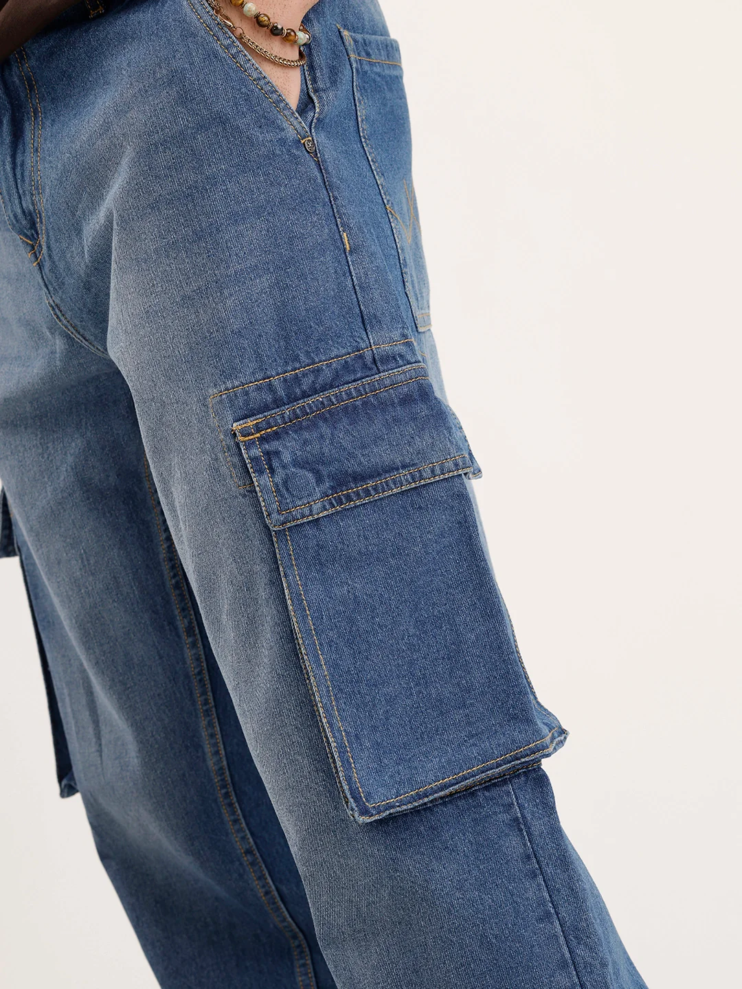 Loose Fit Cargo Denim Jeans | Light Blue - Image 5