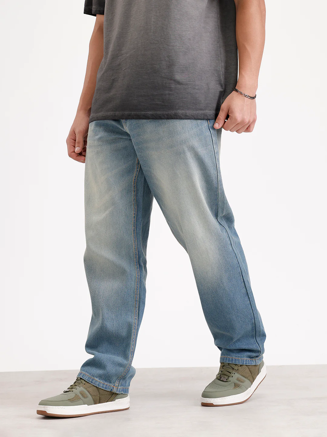 Loose Fit Light Faded Denim Jeans  | Blue - Image 4