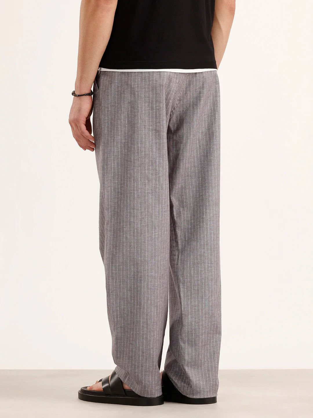 Loose Fit Linen Blend Striped Trouser | Grey - Image 3