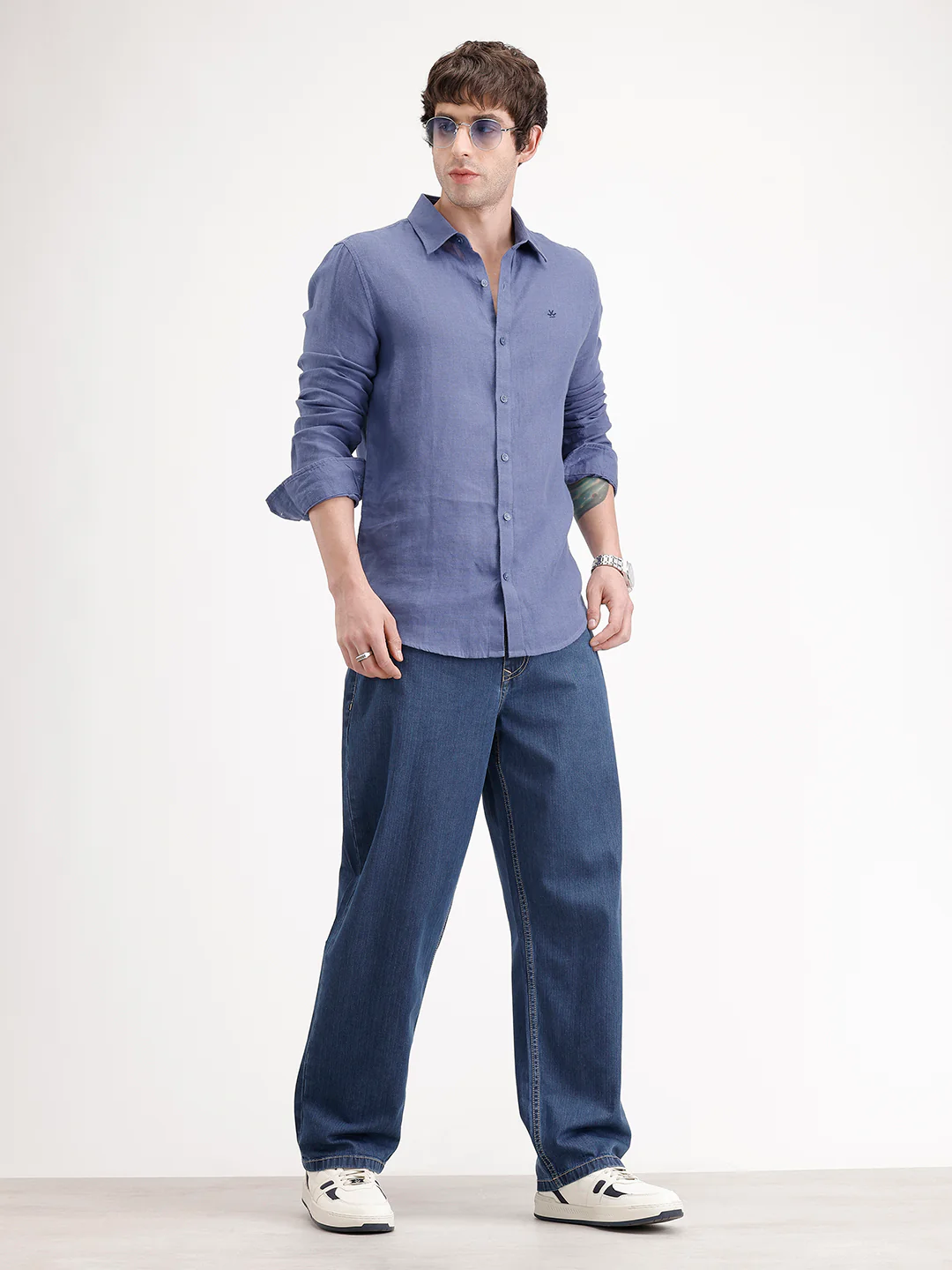 Loose Fit Textured Denim Jeans | Blue - Image 2
