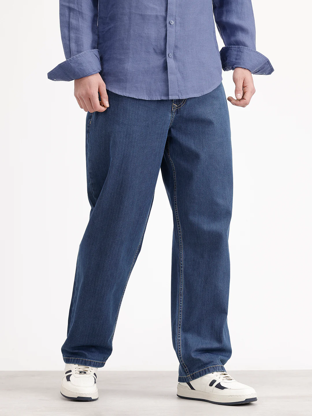 Loose Fit Textured Denim Jeans | Blue - Image 4