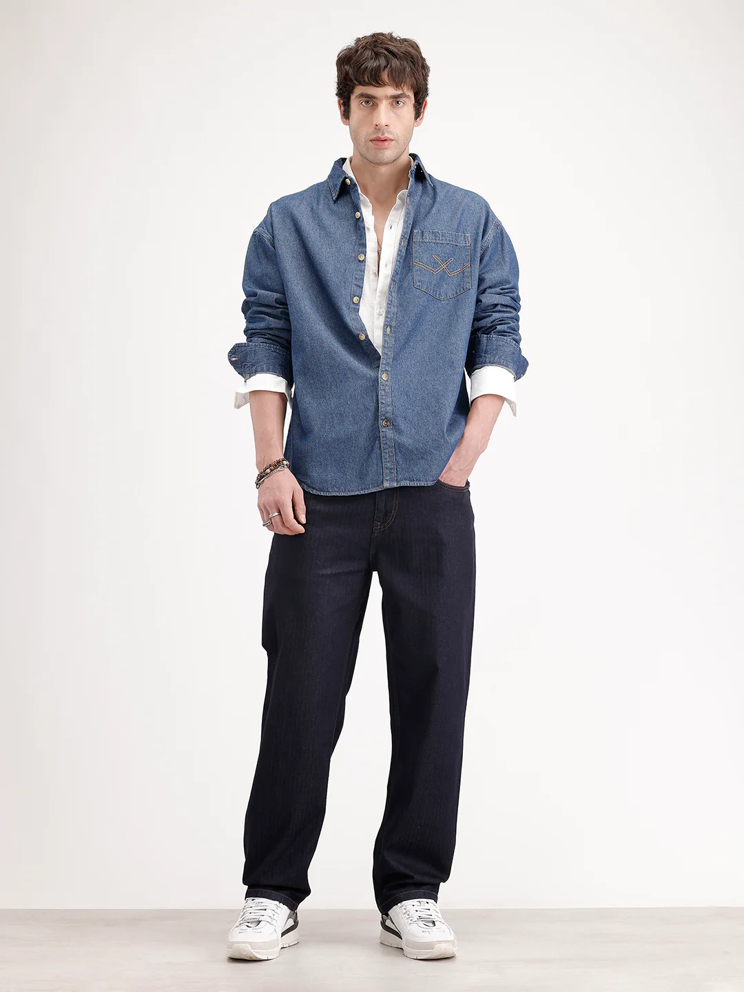 Loose Fit Textured Denim Jeans | Dark Blue - Image 2