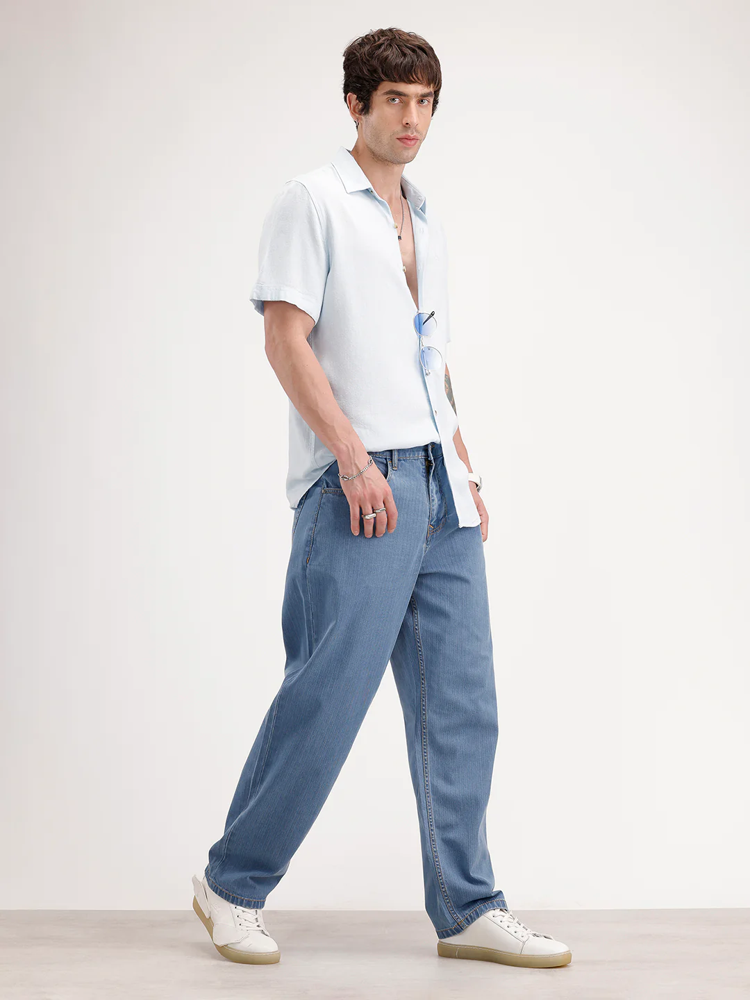 Loose Fit Textured Denim Jeans | Light Blue - Image 2