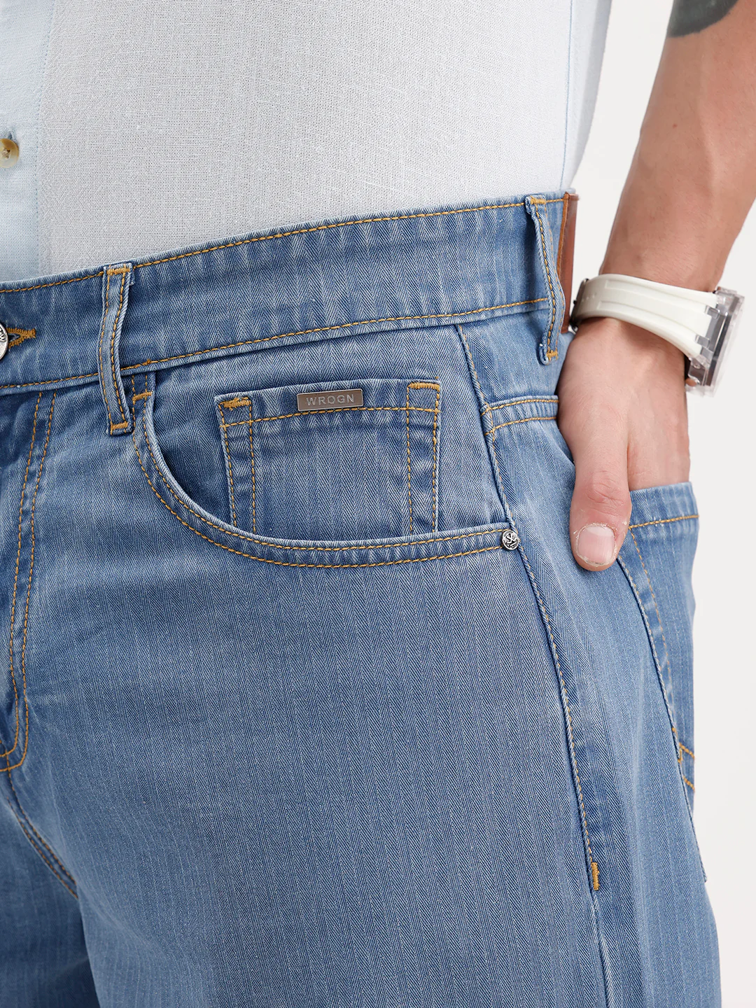 Loose Fit Textured Denim Jeans | Light Blue - Image 6