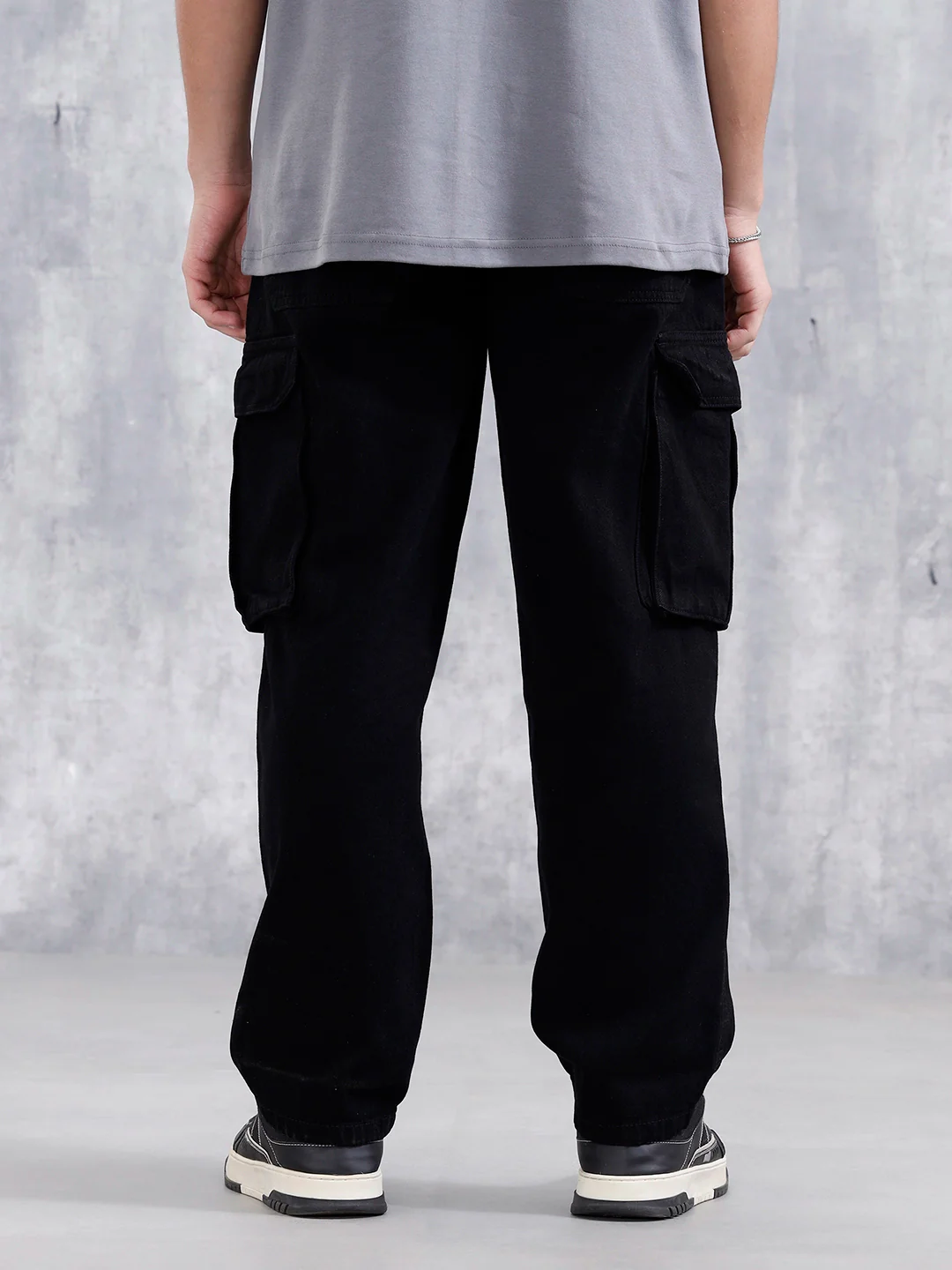 Loose Fit Workwear Trousers With Patch Pockets & Hammer Loop | Black - Image 3
