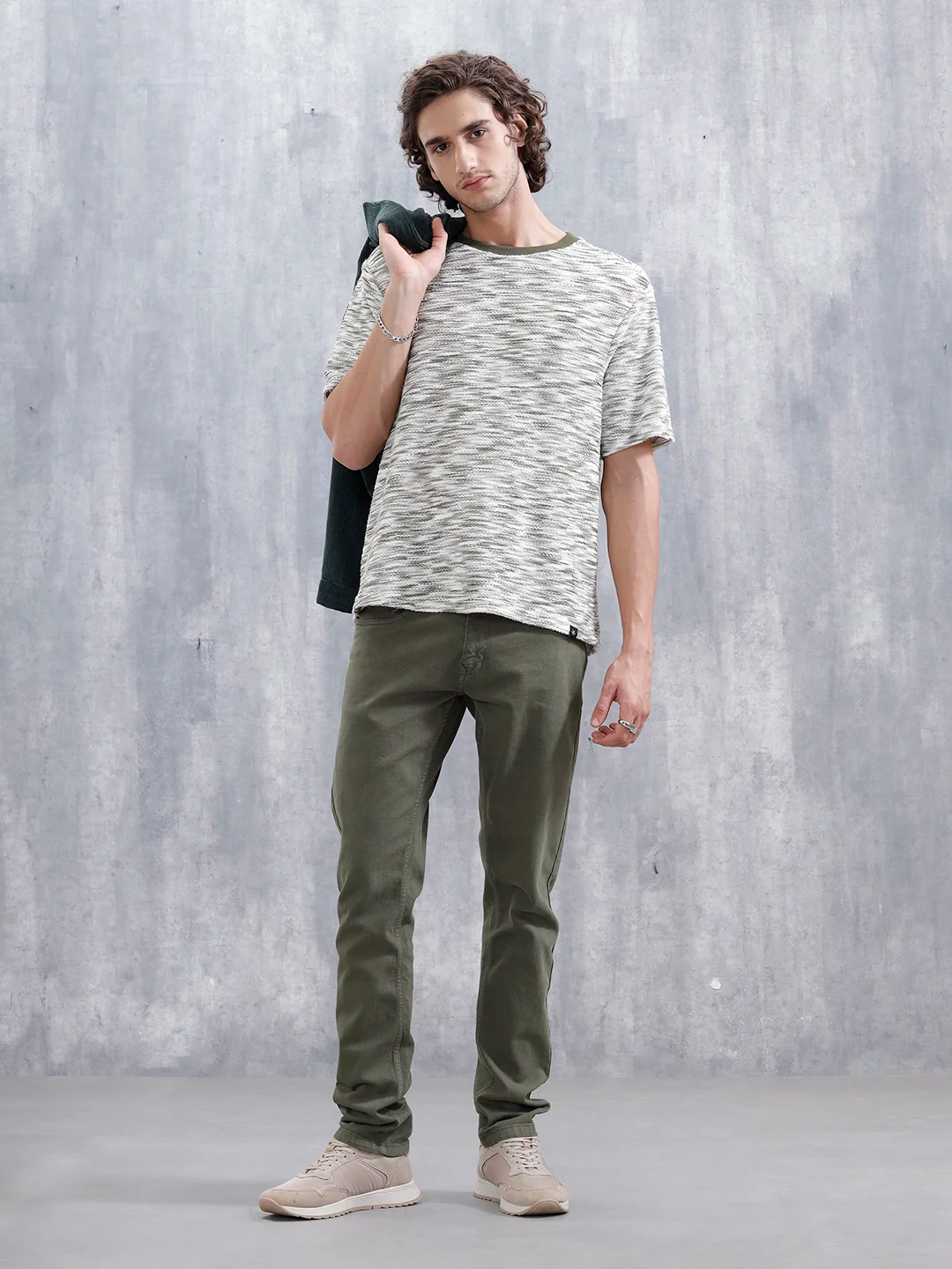 Loose Knit Oversized Cotton Blend T-Shirt | Green - Image 2