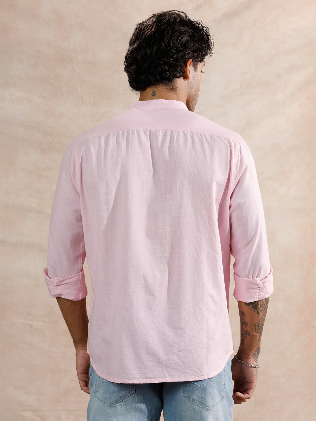 Mandarin Collar Regular Fit Shirt | Pink - Image 3