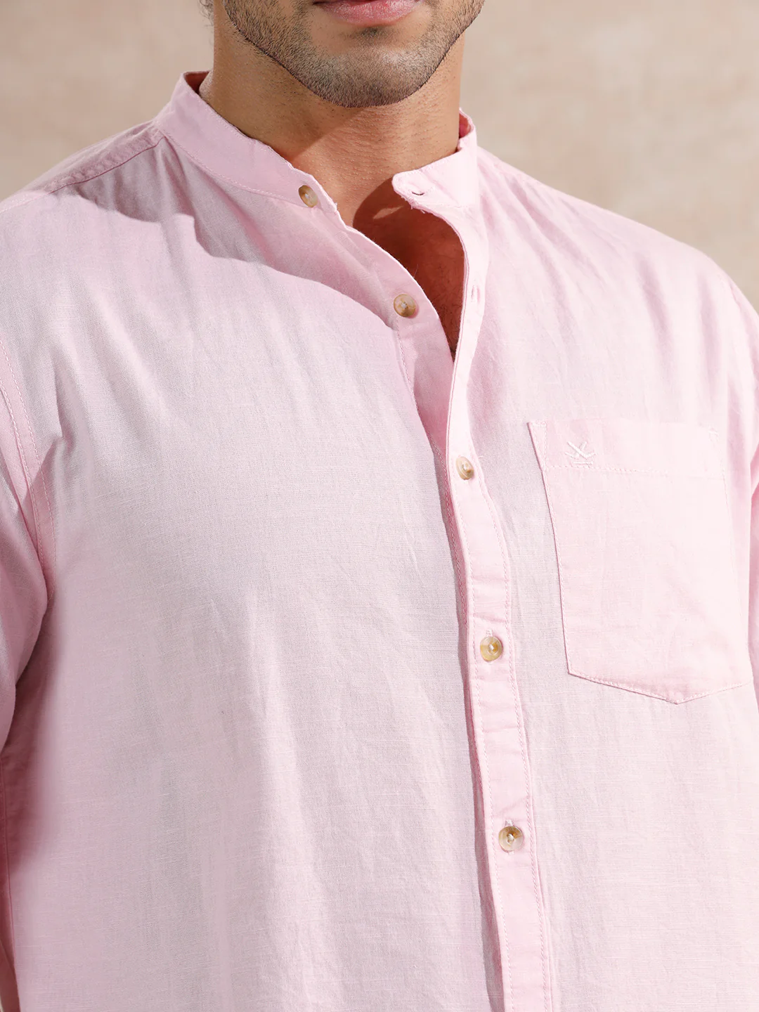 Mandarin Collar Regular Fit Shirt | Pink - Image 5