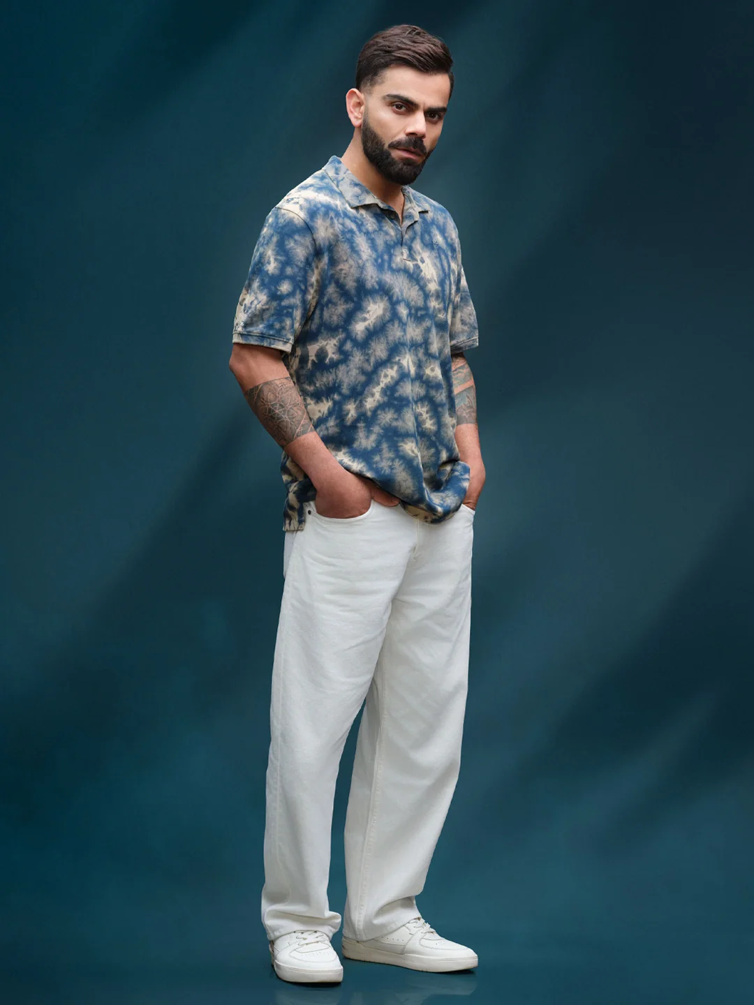 Marble Tie & Dye Comfort Fit T-Shirt  | Navy Blue - Image 2