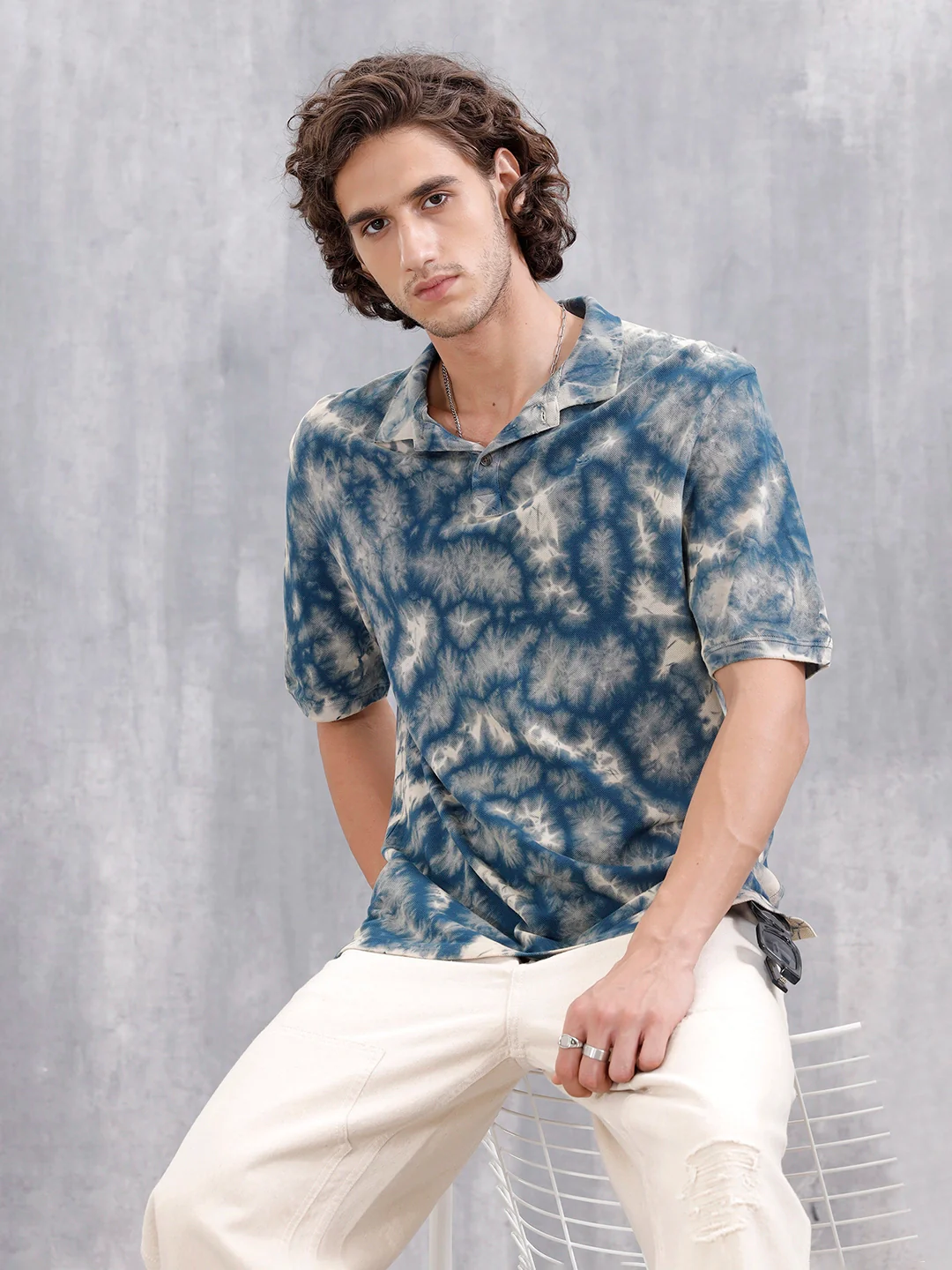 Marble Tie & Dye Comfort Fit T-Shirt  | Navy Blue - Image 3
