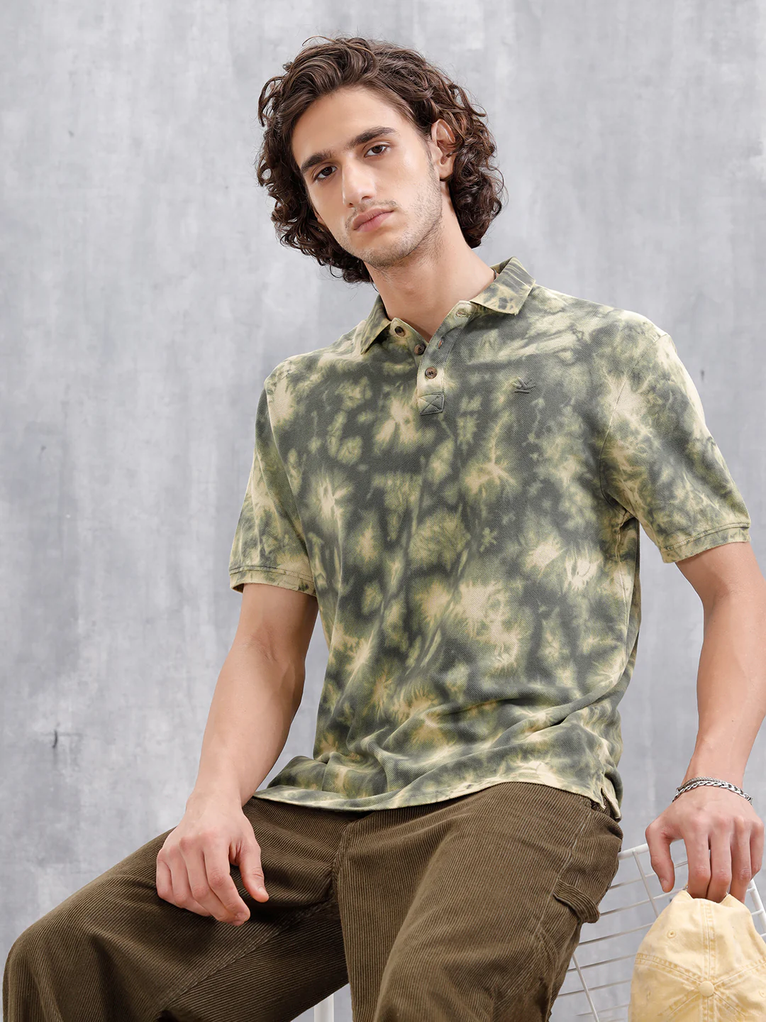 Marble Tie & Dye Comfort Fit T-Shirt | Olive - Image 3