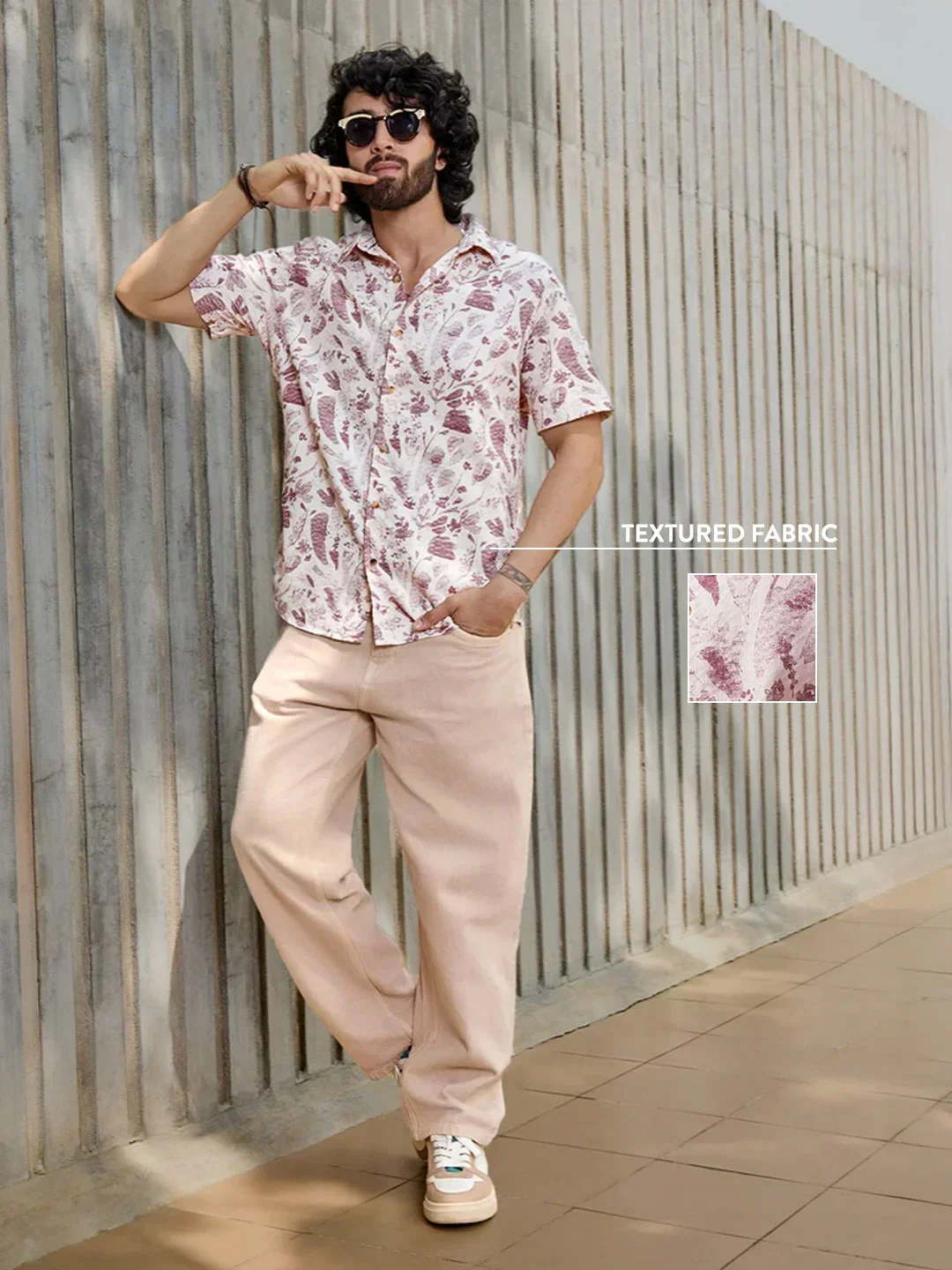 Textured Cotton Dobby AOP shirt | Maroon - Image 2