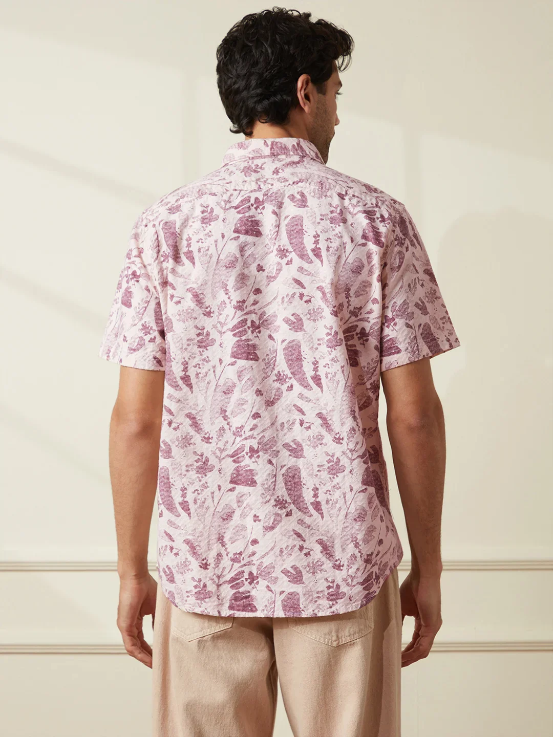 Textured Cotton Dobby AOP shirt | Maroon - Image 3