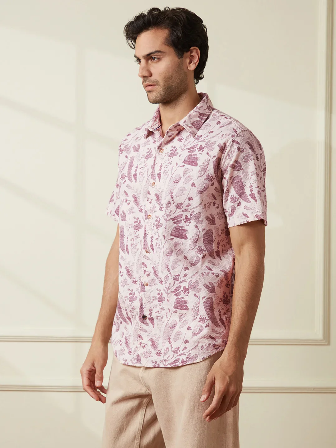 Textured Cotton Dobby AOP shirt | Maroon - Image 4