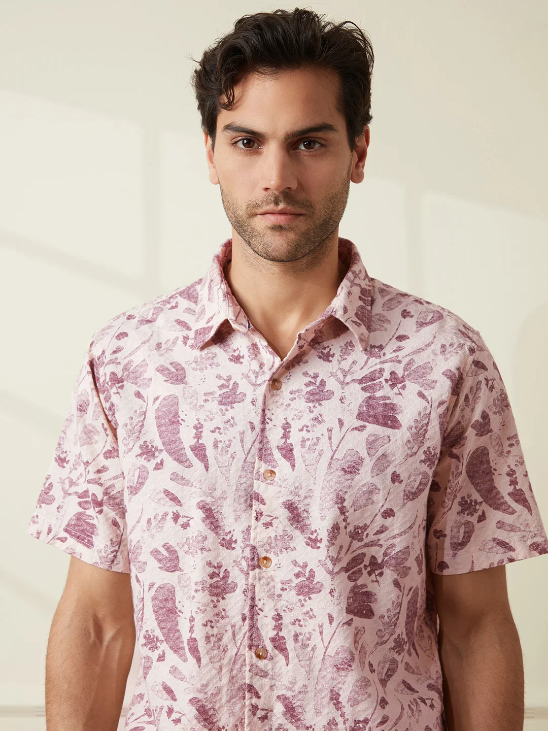 Textured Cotton Dobby AOP shirt | Maroon - Image 5