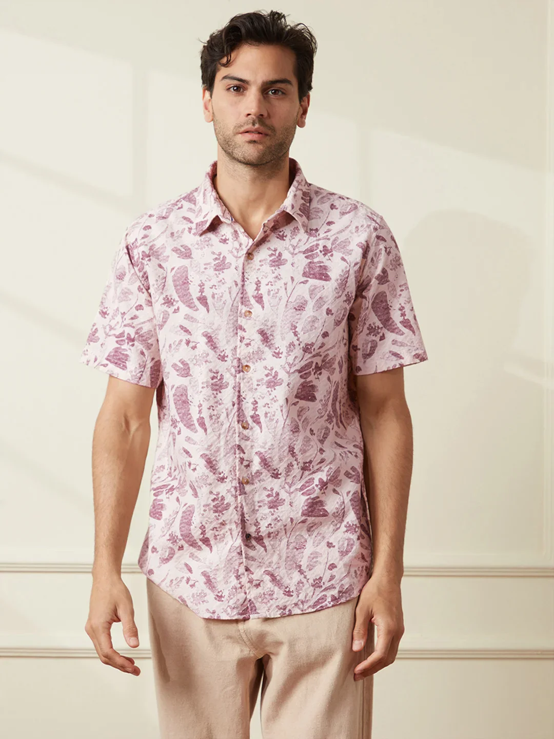 Textured Cotton Dobby AOP shirt | Maroon - Image 6