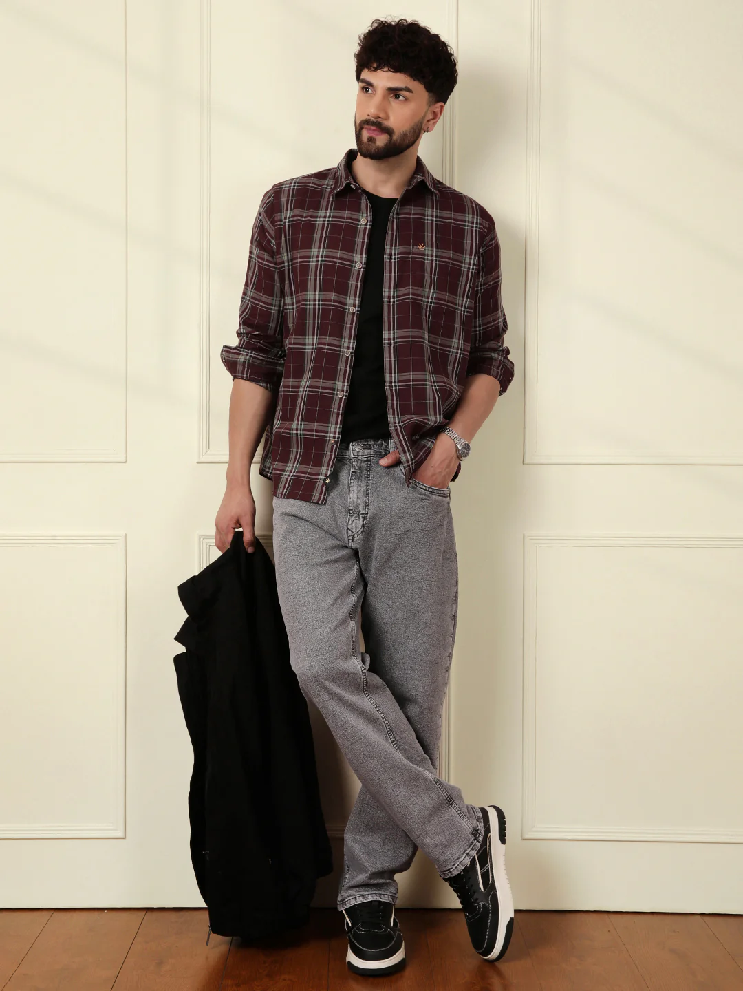 Textured Dobby Cotton Shirt | Maroon - Image 3