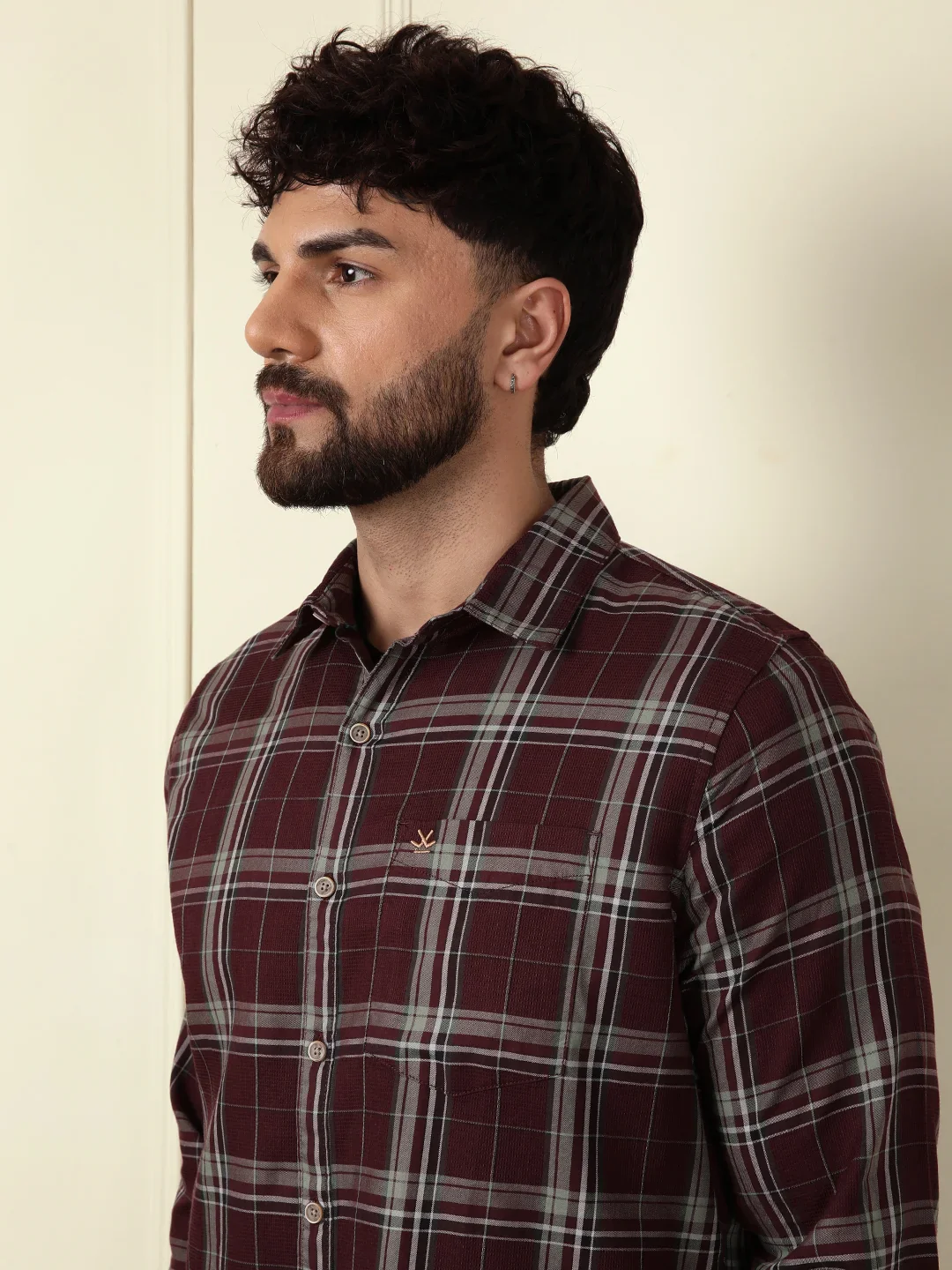 Textured Dobby Cotton Shirt | Maroon - Image 6