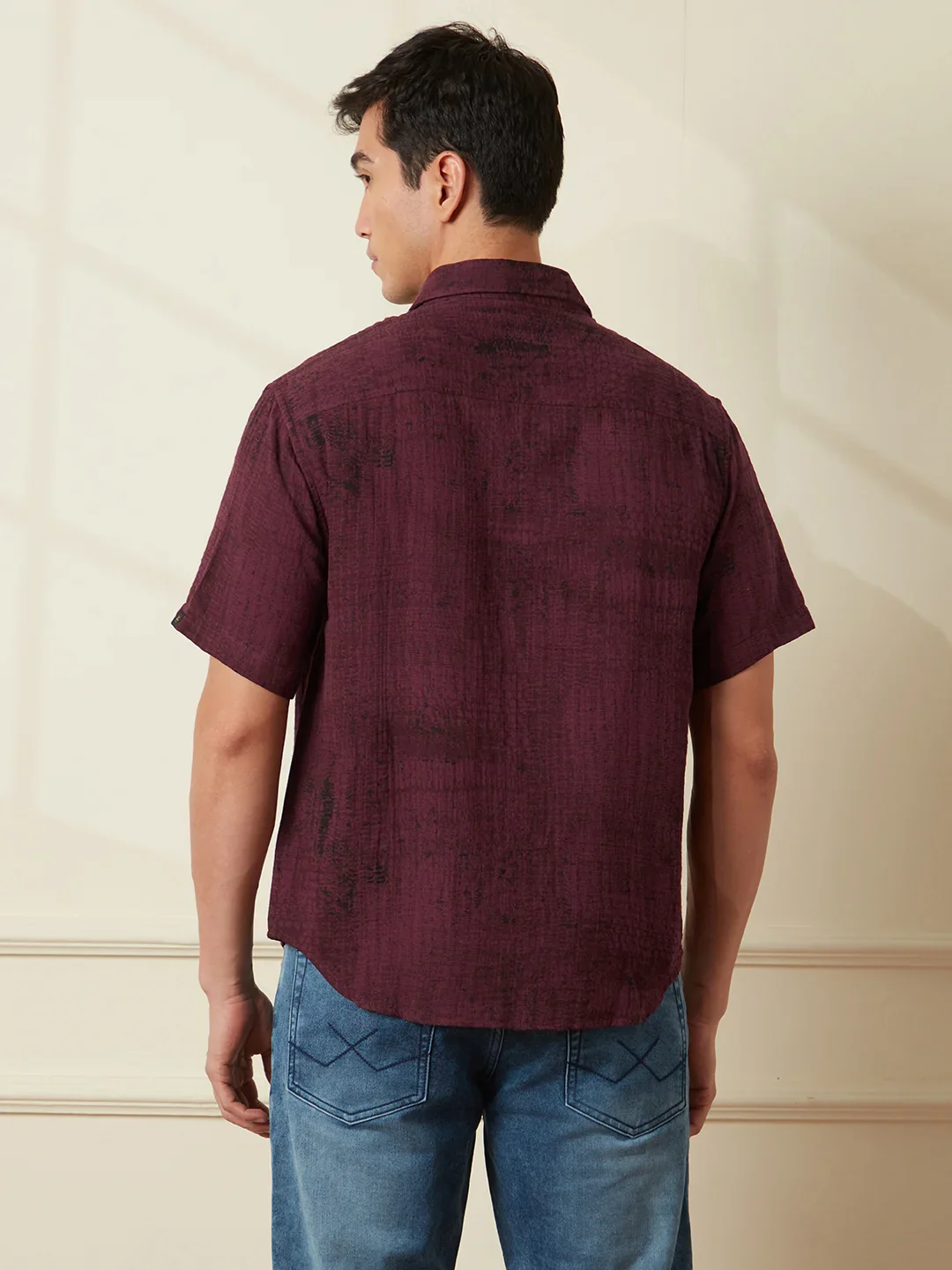 Printed Double Cloth Shirt | Maroon - Image 3